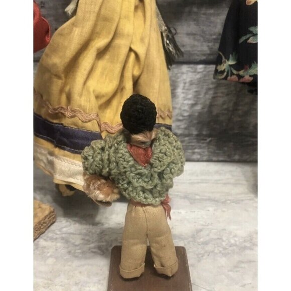 Lot of 5 Vintage Folk Art Wood Cloth Dolls  Old Dress 4-11” (CS4) - Picture 8 of 11